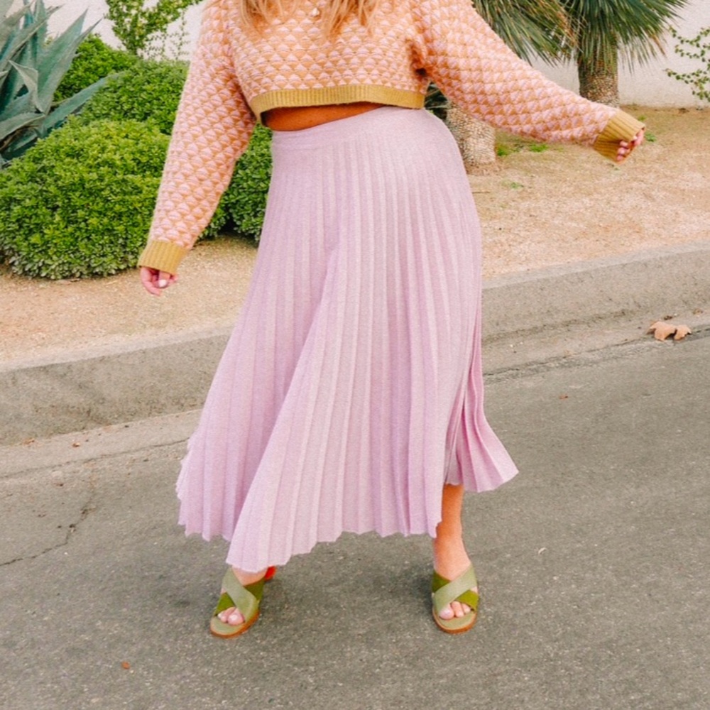 Lilac Purple Pleated Midi Skirt